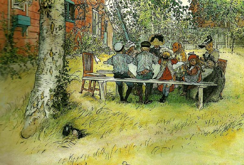 Carl Larsson frukost under stora bjorken oil painting image